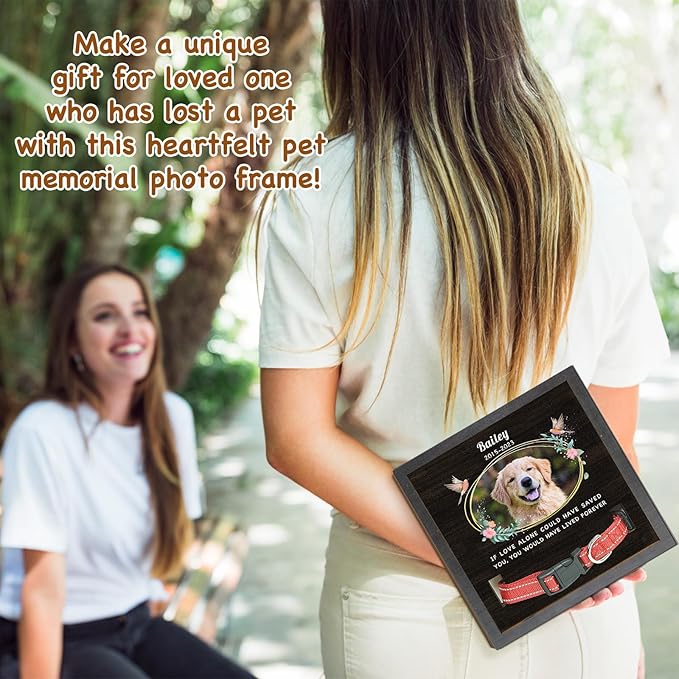 Pet Memorial Gifts Personalized Picture Frame for Loss of Dog, in Memory of Dog Passing Away Sympathy Gifts, Cat Memorial- Fits 3 Collar Lengths