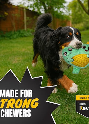Bite Force - Durable & Strong Dog Toy Blue Two Headed Monster with Squeaker, Kevlar-Reinforced for Aggressive chewers.