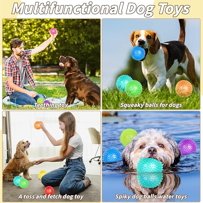 36 Pcs 2.5 in Squeaky Dog Toy Balls Spiky Dog Balls Chew Toy for Teething Durable High Bounce TPR Fetch Toy 9 Colors Water Toys for Small Medium Dogs Aggressive Chewers Clean Teeth and Training