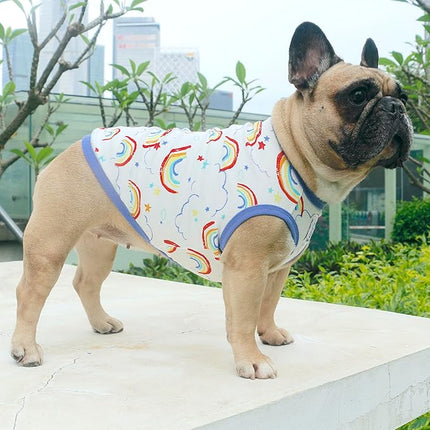 iChoue 100% Breathable Cotton French Bulldog Halloween Cartoon T Shirts Cute Clothes for Medium Dogs Vest Tank Tops Frenchie English Boston Terrier Pitbull Rainbow - Large Plus