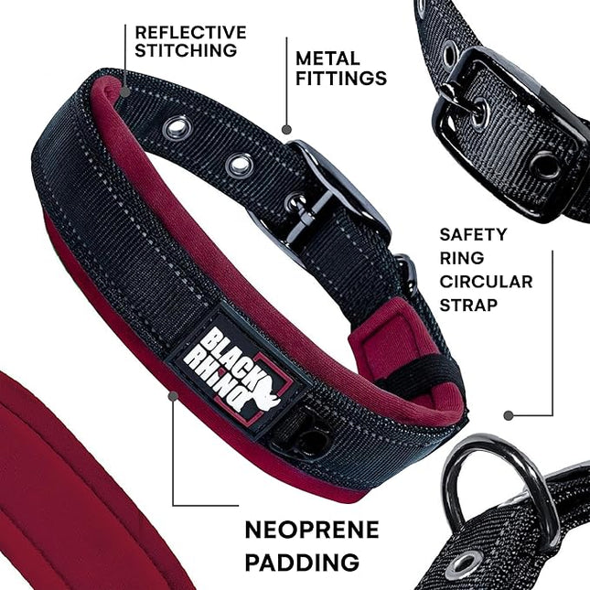 Black Rhino - The Comfort Collar Ultra Soft Neoprene Padded Dog Collar for All Breeds - Heavy Duty Adjustable Reflective Weatherproof (XLarge, Burgundy/Bl)