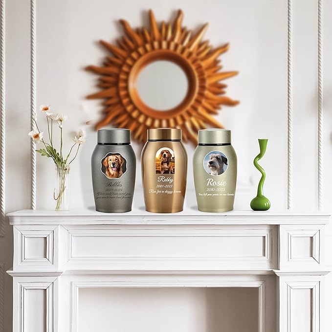 Personalized Dog Urn, Stainless Steel Cremation urns for Pets Ashes, Custom Photo Pet Memorials Pet Urn, CremationUrn for Pet Ashes(Engraved)
