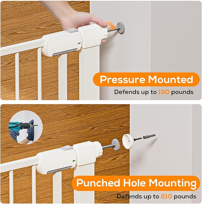 29.5-46" Baby Gate for Stairs, Baby Safety Essentials, Auto Close Gate for Doorways, Easy Install Pressure Mounted Dog Gate Indoor, Pet Gates for Dogs, White (2 Pack)