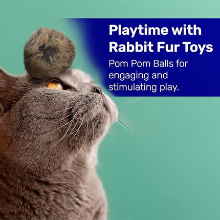 Kats'N Us 2 Inch Pack of 5 Real Rabbit Fur Jumbo Pom Pom Cat Toys – Natural Color Balls for Cats & Kittens – Interactive Prey-Like Toys for Indoor Chasing, Batting & Play.