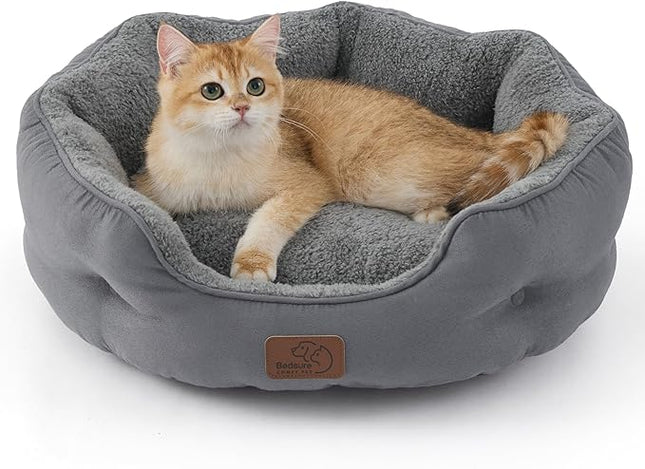Bedsure Self Warming Cat Bed - Round Cat Beds for Indoor Cats, Washable Pet Bed for Puppy and Kitten with Slip-Resistant Bottom, 20 Inches, Self Warming Grey