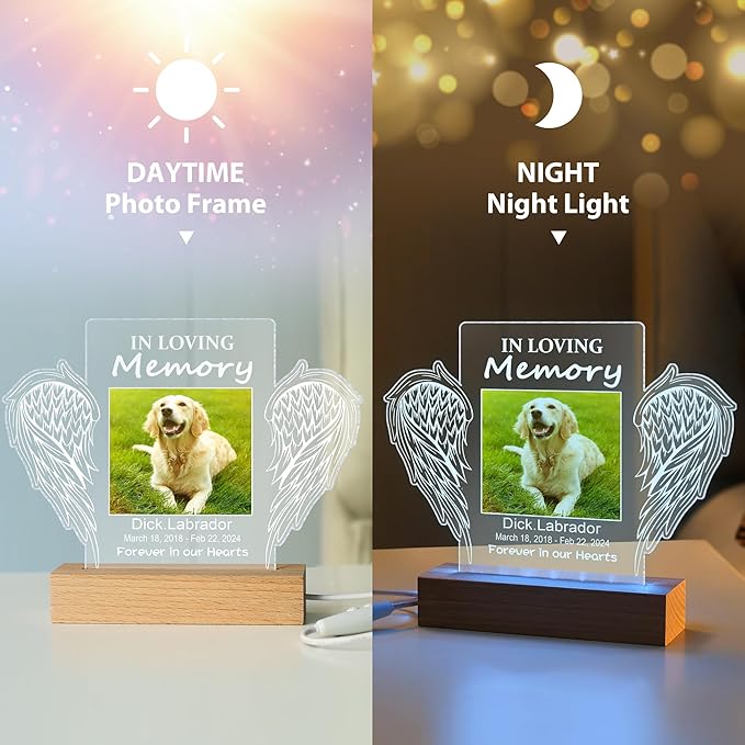 Pet Memorial Gifts for Dogs, Personalized Pet Memorial Night Lights, Dog Memorial Gifts for Loss of Dog, Loss of Dog Sympathy Gift, Dog Bereavement Remembrance Picture Frame
