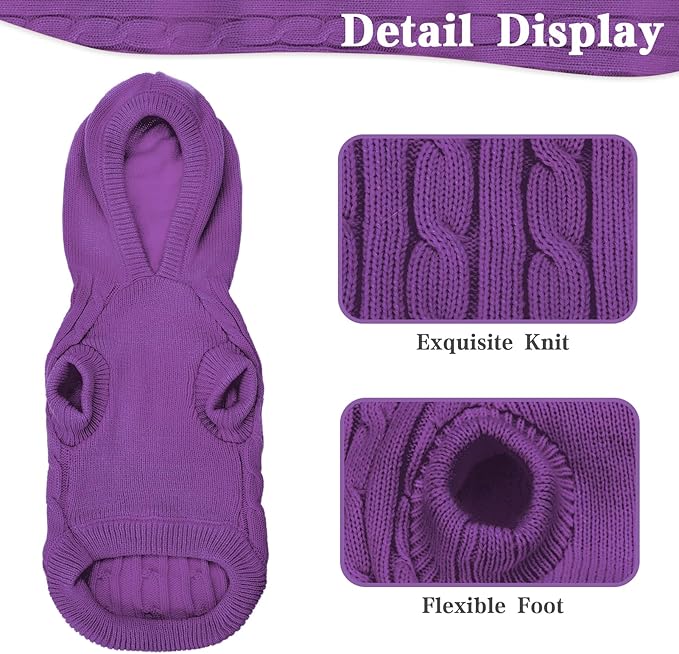 PUPTECK Winter Dog Cat Sweater Coat - Soft Cold Weather Clothes Knitwear for Kitties & Small Dogs Indoor Outdoor Walking Warm, Knitted Classic for Doggies Kitties Girls Boys, Purple M