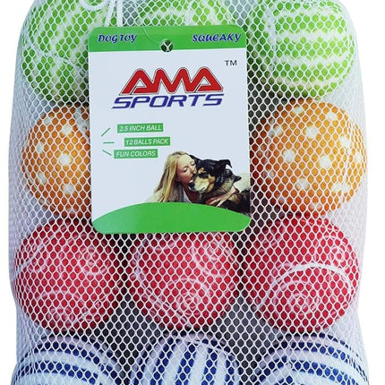AMA SPORT Squeaky Tennis Balls for Dogs 12 Pack 2.5" Squeaky Tennis Balls for New Puppy Small Medium Dog Toys for Fetch, Exercise, Outdoor Play
