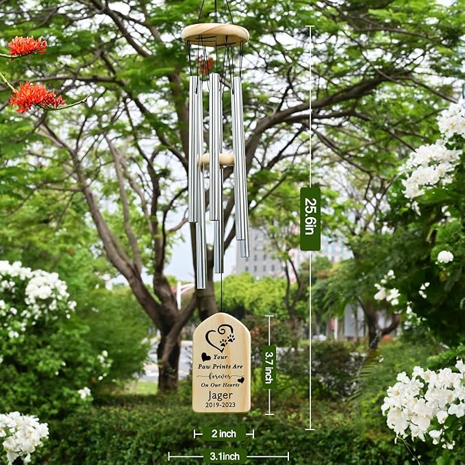 Dog Memorial Gifts, Jocidea Personalized Pet Memorial Wind Chime, Loss of Dog Sympathy Gift, Pet Remembrance Gifts, in Memory of Dog Cat, Loss of Pet - Forever on Our Hearts