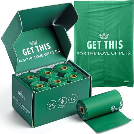 Biodegradable Dog Poop Bag - 90 Dog Waste Bags Total, Leakproof & Odor-Trapping, Durable Doggy Waste Bags – 6 Rolls (15 Pet Poop Bagі Per Roll), 13x9" Environment-friendly Potty Bags