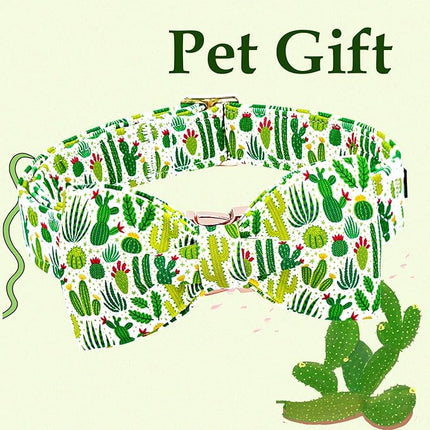 Lionheart glory Dog Bow Collar Green Cactus Print Collars for Large Dogs,Spring Summer Cute Dog Collar with Bowtie Pet Collars Bows Pet Gift