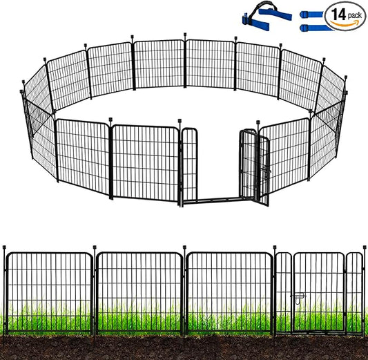 ADAVIN Garden Fence with Gate 36 in(H)×31 Ft(L) 14 Panels, Camping Fence, Tall Animal Barrier Fence, Pet Fences for Dogs Outside, Black Metal Decorative Garden Fencing, Flower Bed Fencing