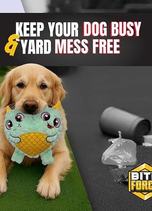 Bite Force - Durable & Strong Dog Toy Blue Two Headed Monster with Squeaker, Kevlar-Reinforced for Aggressive chewers.