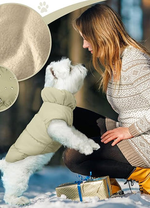 Winter Warm Dog Jacket for Small Medium Dogs Cat Cold Weather Coats with Harness Paded Dogs Fleece Vest Waterproof Windproof Dog Snow Jacket Pet Puppy Clothes (Khaki,XS)