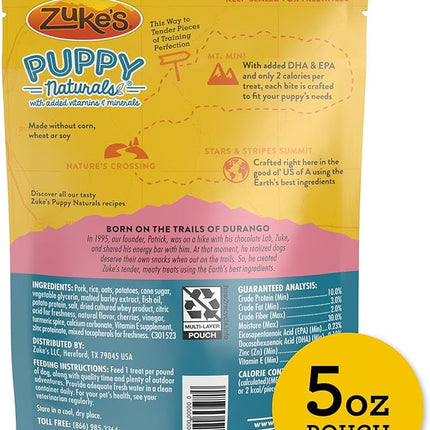Zuke's Puppy Naturals Dog Training Treats, Pork & Chickpea Recipe, Nutrient-Rich Mini Dog Treats for Training, Grain Free Puppy Treats, 5 OZ Bag (Pack of 1)