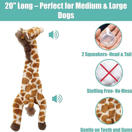 SPOT Skinneeez Giraffe 20 Inch Stuffing-Free Plush Squeaky Dog Toy – Long Interactive Chew Toy for Medium and Large Dogs – Mess-Free Play for Light & Moderate Chewers