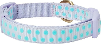 Blueberry Pet Adjustable Flocking Dog Collar with Artificial Silk Flower - Polka Dot in Pastel Purple, Large, Neck 18"-26"
