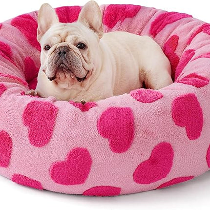 LE SURE Donut Medium Dog Bed - Round Cat Beds Indoor Calming Gift for Pets, Washable Cute Modern Beds with Jacquard Shaggy Plush & Anti Slip Bottom, 30 Inch, Heart Pink