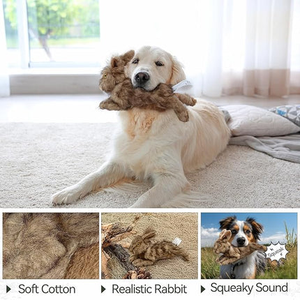 ALL FOR PAWS Classic Rabbit Squeaky Doy Toy, Bunny Dog Toy for Medium Large Breed, Puppy Fetch Toy with Squeaker, Plush Chew Dog Toy, 12.2x7.1x7.5 inches, Brown Rabbit-L