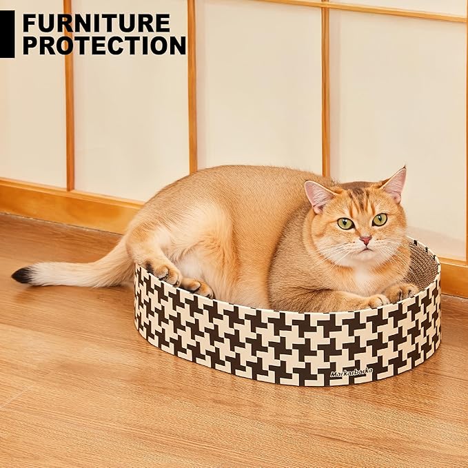 2-in-1 Oval Cat Scratcher Cardboard Bed Lounge, Durable Cat Scratch Pad for Indoor Cats/Kittens, Corrugated Kitty Scratching Bowl with Furniture Protector, 16.33 * 13.19"