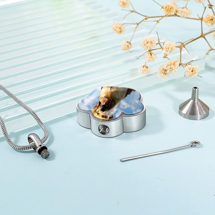 Farfume Personalized Pet Urn Necklace for Dog Cat Ashes Cremation Pet Memorial Customized Photo Text Engraving Pendant Keepsake Funeral Jewelry