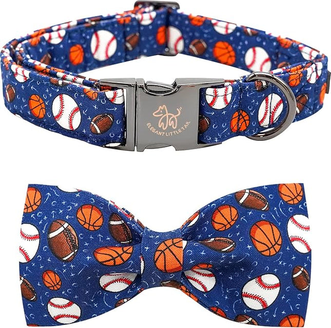 Elegant Little Tail Balls Print Dog Collar with Bow - Soft, Adjustable for Small to Large Dogs