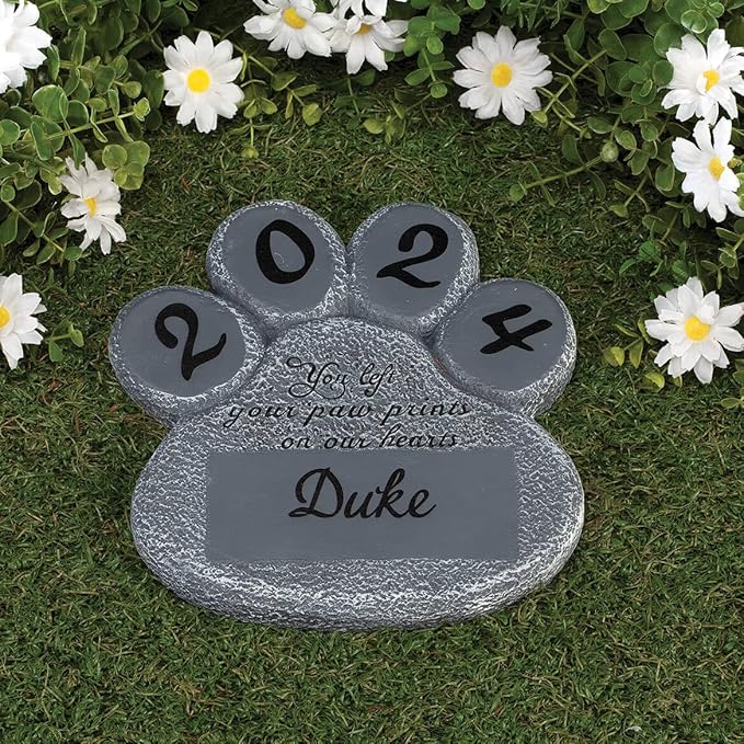 Custom Pet Memorial Stone – Customize Paw Print Remembrance Garden Stone with Pet Name, Loss of Pet Sympathy Gift, Made Of 100% Durable Cement, Outdoor/Indoor Décor – Measures 8" W x 8" L x 1" H