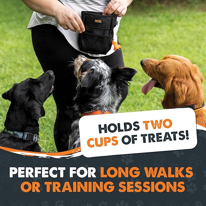 Mighty Paw Dog Treat Pouch | No Spill Magenetic Clasp - Hands-Free Pouches for Training - Pets Training Treat Pouches for Dog Walks - Pet Bags Pouch - Built in Poop Bag Holder - Black