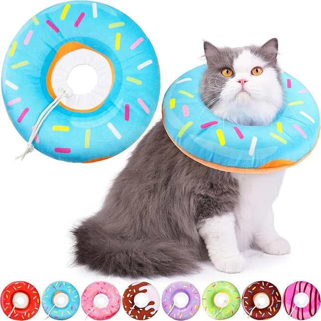 Cat Cone Collar Soft, Cat Recovery Collar for Wound Healing Cute Donut Adjustable Kitten Cones to Stop Licking Comfortable Lightweight Neck Elizabethan Collars for Cats Kittens After Surgery