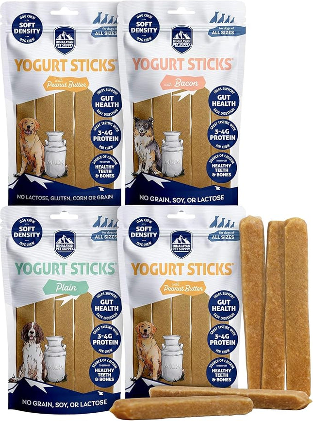 Himalayan Dog Chew Yogurt Sticks, Mixed Flavors, Dog Treats with Prebiotics, Probiotics & Protein, Digestive Support, Lactose & Gluten Free, Natural Dog Treat for All Breeds, Made in America, 4pk