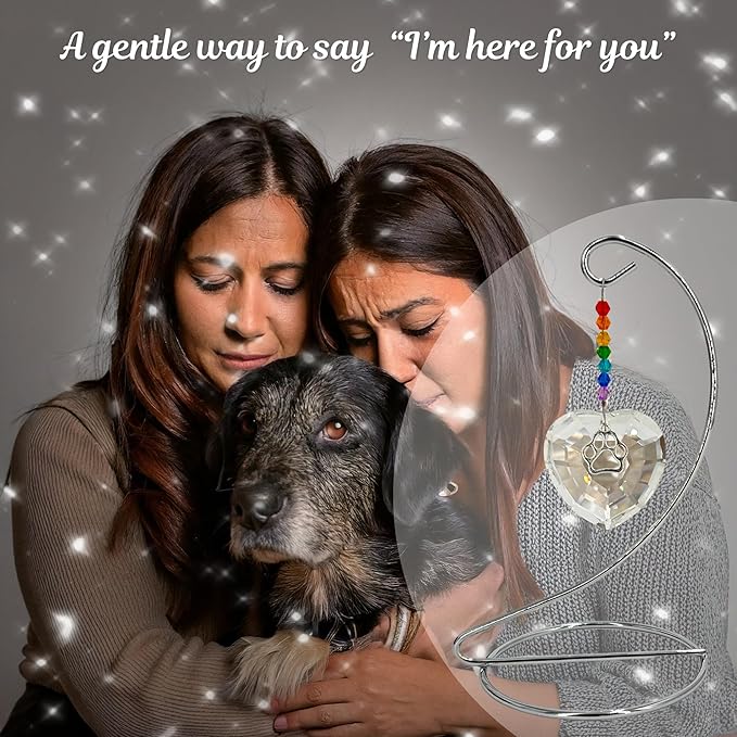 Dog Memorial Gifts for Loss of Dog, Rainbow Bridge Crystal Heart and Paw Suncatcher, Pet Memorial Gifts for Dogs, Pet Loss Sympathy Gift, Dog Remembrance Gift