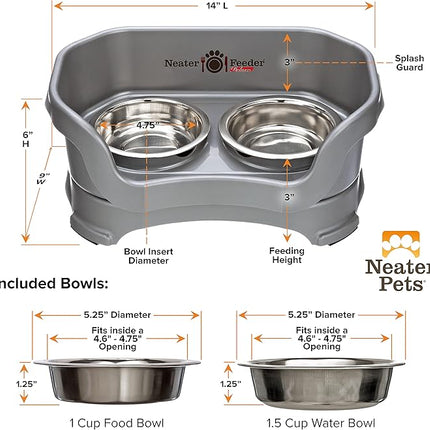 Neater Feeder Deluxe Mess Proof Cat Bowls Elevated for All Breeds – Made in USA – No Spill Raised Bowls for Indoor Cats – Stainless Steel Food and Water Bowl Set, Pet Dish Feeding Station, Grey