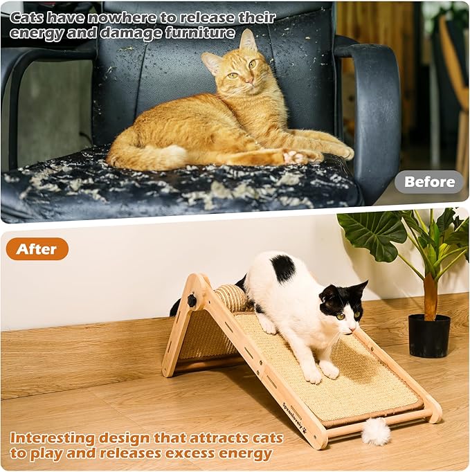 Adjustable Angle-Cat Scratcher, L Shape Cat Scratching Post，Cat Scratchers for Indoor Cats Scratch Pad with Natural Sisal，Cat Scratching Board Furniture Protector（27.5"X16.3"X6.3"）