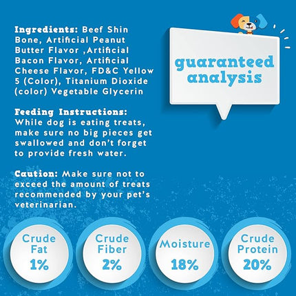 Jack&Pup 3-4" Filled Dog Bones for Small and Large Dogs, Flavored Shin Dog Bones Long Lasting, Stuffed Bone for Dogs, High Protein, Variety Pack - Peanut Butter, Bully Stick, Bacon & Cheese - 3 Pack