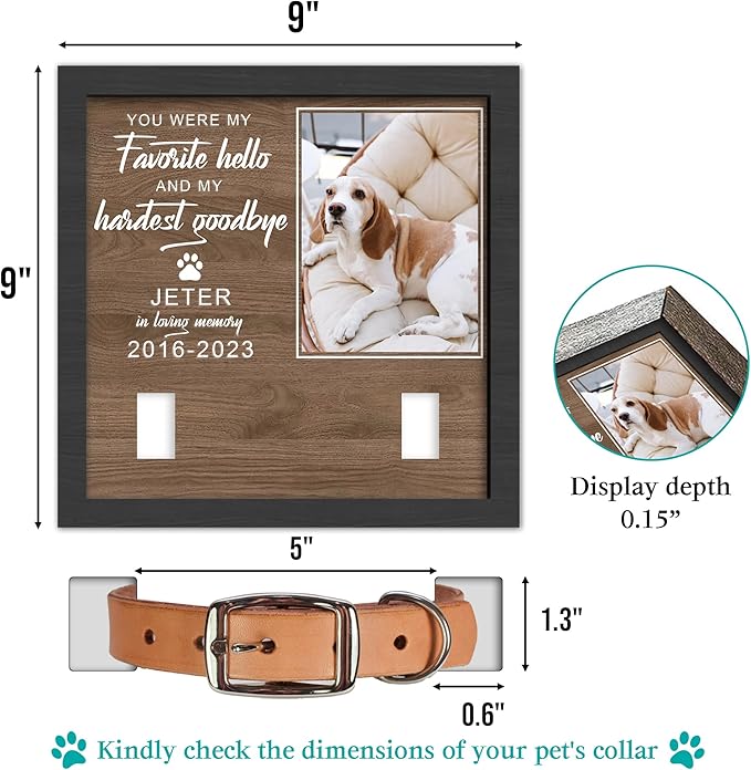 Custom Dog Memorial Gifts for Loss of Dog, Customized Pet Memorial Gifts, Personalized Dog Memorial Collar Picture Frame, in Memory of Dog, Loss of Pet Sympathy Gifts, Memorial Gifts for Cats
