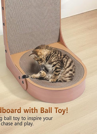 Cat Scratcher, 2 in 1 Multifunctional 26.8 Inch L Shape Cat Scratch Pad Wall Mounted with Oval Cat Bed Bowl and Built-in Toy Balls for Indoor Cats (1 PCS Cat Scratcher Include Toy Balls)