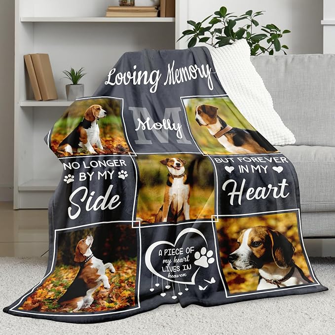 WFR Personalized Pet Memorial Throw Blanket with Photo-Pet Memorial Gifts for Dogs Cats Loss of Dog Sympathy Gift Bereavement Remembrance Passing Away Gifts (5-Photos (in Love Memory))