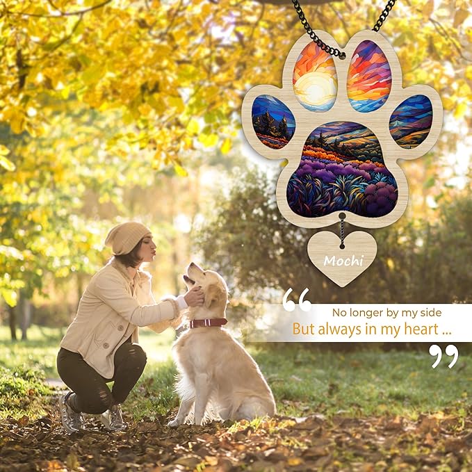 6'' Pet Paw Suncatcher Memorial Custom Name Dog Cat Ornament Window Hanging Sympathy Gift Loss of Pet Passing Away Bereavement Keepsake for Pet Lover Ideas Gift in Loving Memory