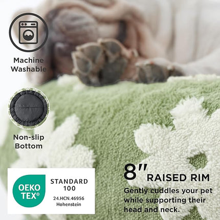 LE SURE Donut Dog Beds Large Sized Dog - Round Pet Beds for Calming Puppy with Washable Cover, Orthopedic Modern Beds with Jacquard Shaggy Plush & Anti Slip Bottom, 33 Inch，Green