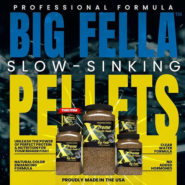 Xtreme Big Fella 3.0mm Pellets: Professional Nutrition for Medium to Large Cichlid/Community Fish - Boost Immune & Digestive Health, Color & Energy, Max Protein Fish Food – USA Farm Grown (2.5oz)
