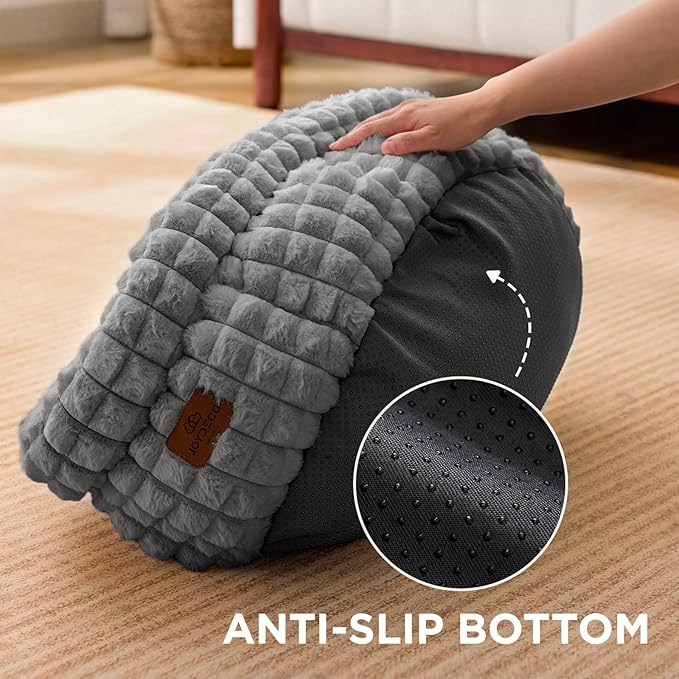 Joydeco Grey Cat Bed Kitten Bed, Washable Round Cat Beds for Indoor Cats, Ultra Soft Plush Pet Bed for Puppy and Kitten with Anti-Slip, Medium