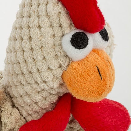 goDog Checkers Skinny Rooster Squeaky Plush Dog Toy, Chew Guard Technology - Brown, Small