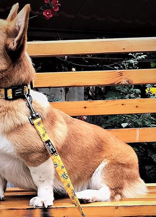 Roses&Poetry Dog Collar with Colourful Bee Patterns, Adjustable Durable Puppy Collars for Small Medium Large Dogs (Bee-L)