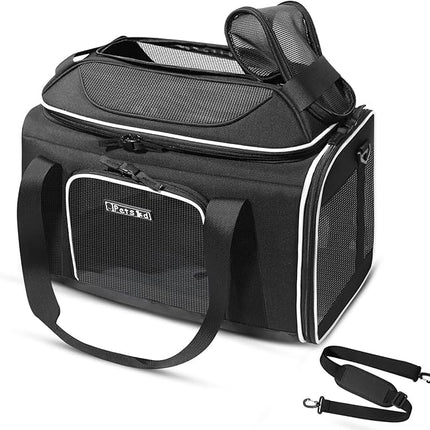 Petskd Top-Expandable Pet Carrier 18x11x11 Inches Delta American United Airline Approved, Soft-Sided Carrier for Small Cats and Dogs with Locking Safety Zippers and Anti-Scratch Mesh(Black)