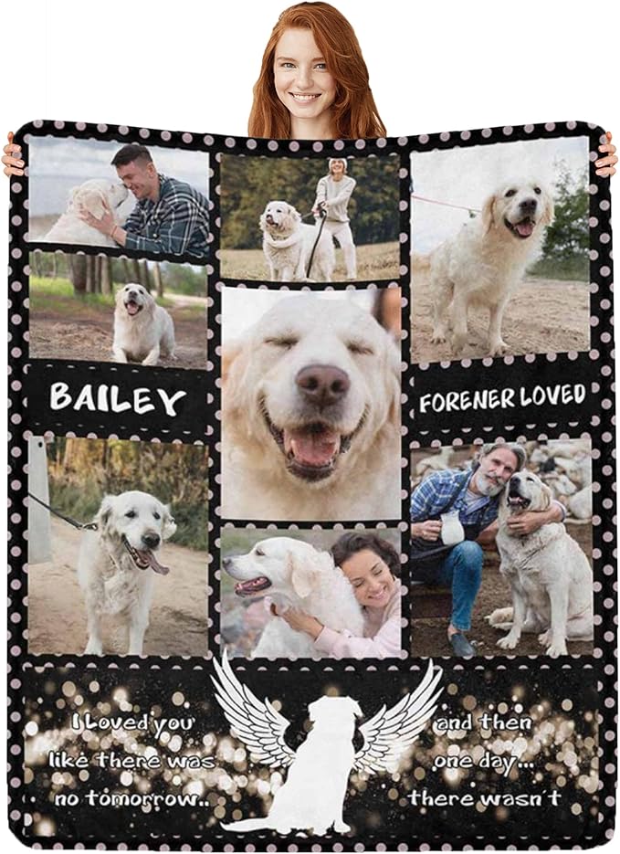 Custom Dog Memorial Gifts for Loss of Pet Cat, Personalized Dog Memorial Blanket with Photos, Pet Memorial Gifts, Pet Loss Gifts, Pet Memorial Throw Blanket, Remembrance Sympathy Bereavement Gifts