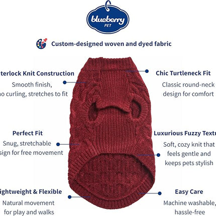 Blueberry Pet Classic Fuzzy Textured Knit Pullover Crew-Neck Dog Sweater in Burgundy Red, Back Length 22", Pack of 1 Clothes for Dogs