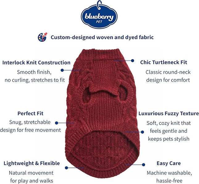 Blueberry Pet Classic Fuzzy Textured Knit Pullover Crew-Neck Dog Sweater in Burgundy Red, Back Length 22", Pack of 1 Clothes for Dogs