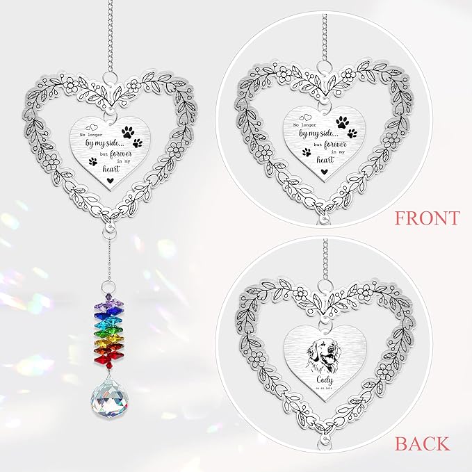 Personalized Dog Memorial Aluminum Suncatcher Ornament – No Longer by My Side But Forever in My Heart – Custom Pet Portrait Remembrance Gift for Dog Loss, Pet Memorial Decor