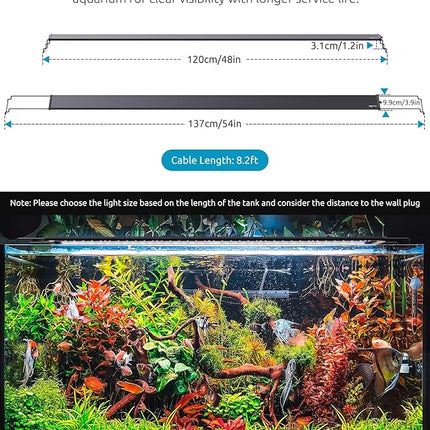 SEAOURA Plant Growth Aquarium Light, 24/7 Custom Timer, Power-Off Memory, 48-54in Full Spectrum Aquarium Plant Lights, 7-Row LED 8 Colors, 20 Adjustable Brightness, Day & Night Cycle for Freshwater