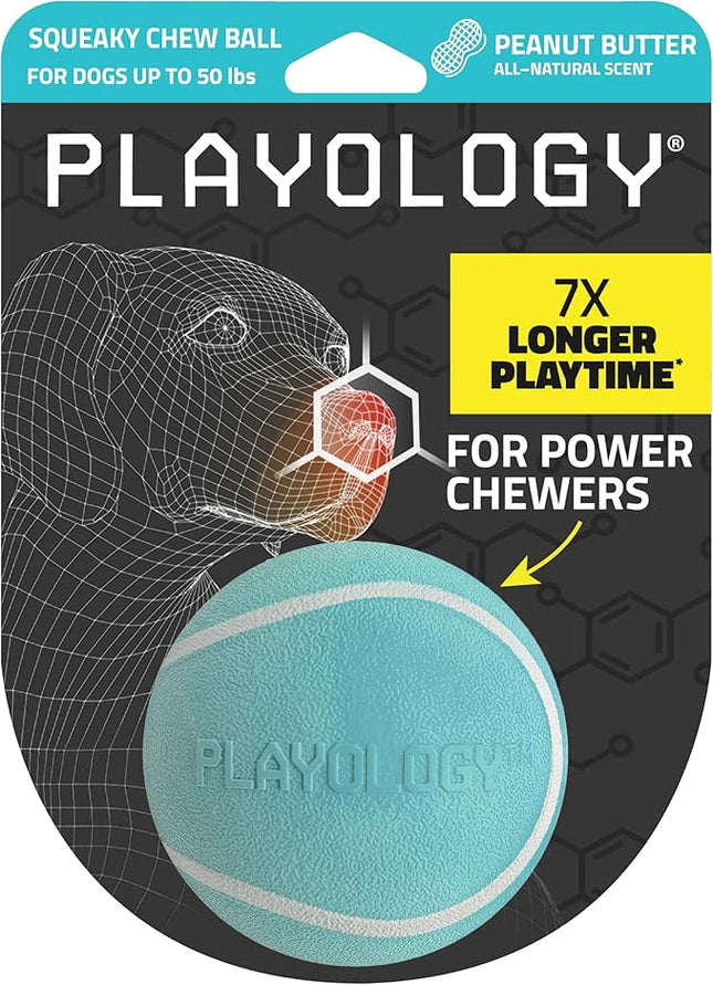 Playology Dog Toys | Squeaky Chew Ball - Bouncy Durable Floating Fetch Ball for Dogs | Medium Peanut Butter Scented Toy - Easy to Clean and Made from Non Toxic Materials